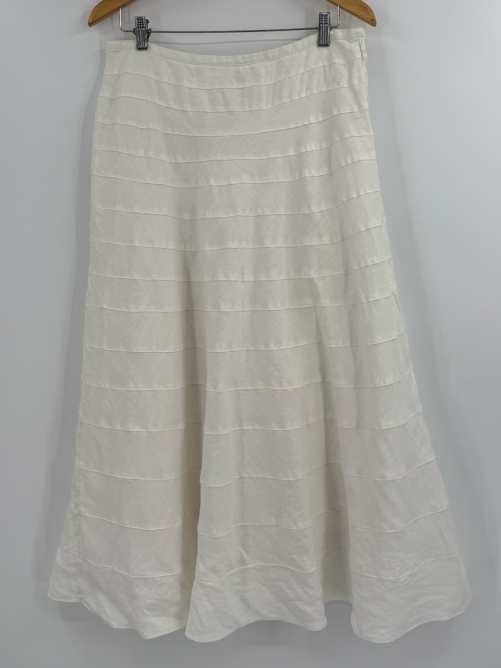 ✦ Soft Surroundings Linen Tiered Midi Skirt | Ivory | Large